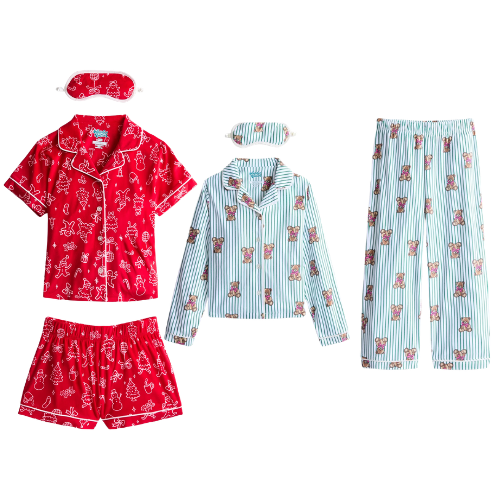 Wonder Nation Girls Button Front Pajama Set with Eye Mask