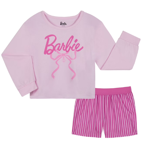 ONLY $12.98 Barbie Girls Long Sleeve Sleep Top and Shorts Pajama Set, 2-Piece (Sizes 4-12) at Walmart - at Walmart