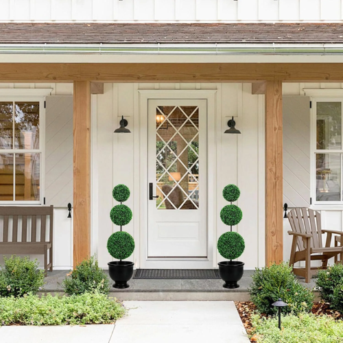 ONLY $49.99 3FT Artificial Triple Ball Boxwood Topiary Tree 2 Pack at Walmart - at Walmart