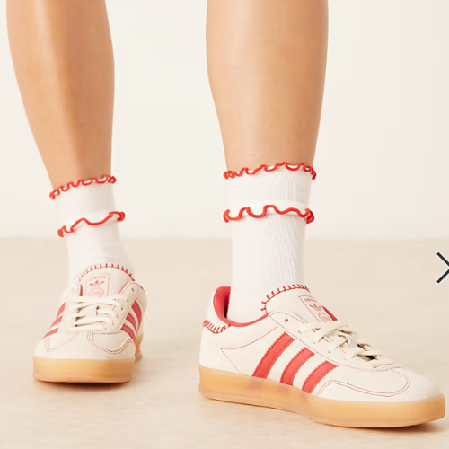 ONLY $66 ($120) adidas Originals Gazelle Indoor Sneakers in White and Red at ASOS - at Adidas