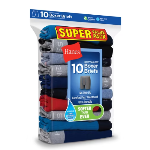 ONLY $14.98 Hanes Boys Boxer Briefs Underwear Pack, 10-Pack at Walmart - at Walmart