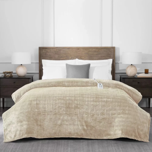 ONLY $25.99 (Reg. $50) Brookstone Twin Heated Micro Herringbone Blanket Taupe at eBay - at eBay