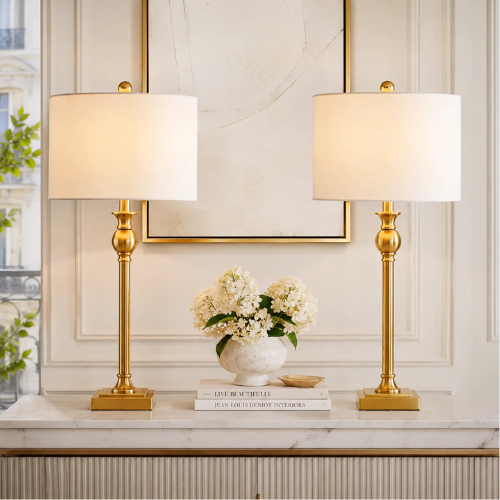 ONLY $89.99 (Reg. $289) Modern Polished Brass Metal Table Lamp and Empire Shade Set of 2 at Wayfair - at Wayfair