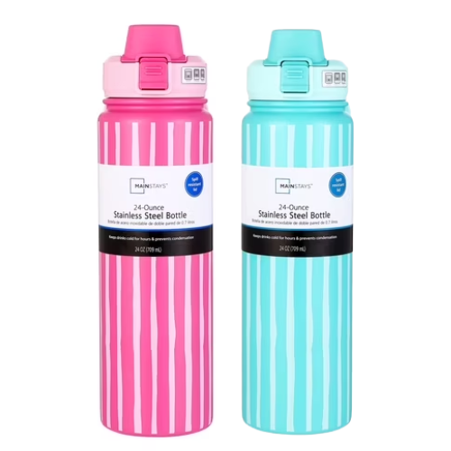 ONLY $8.94 Mainstays 24 oz Double Wall Stainless Steel Water Bottle with Straw Lid at Walmart - at Walmart