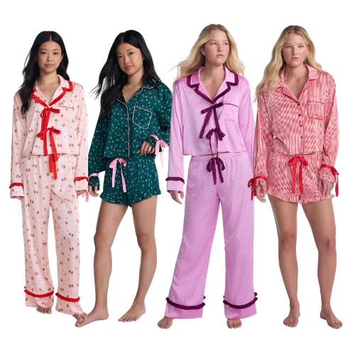 No Boundaries Holiday Satin Top and Shorts Sleepwear Set