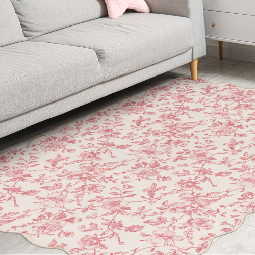 ONLY $39.97 Mainstays Pink Floral Faux Fur Scalloped Indoor Area Rug at Walmart - at Walmart