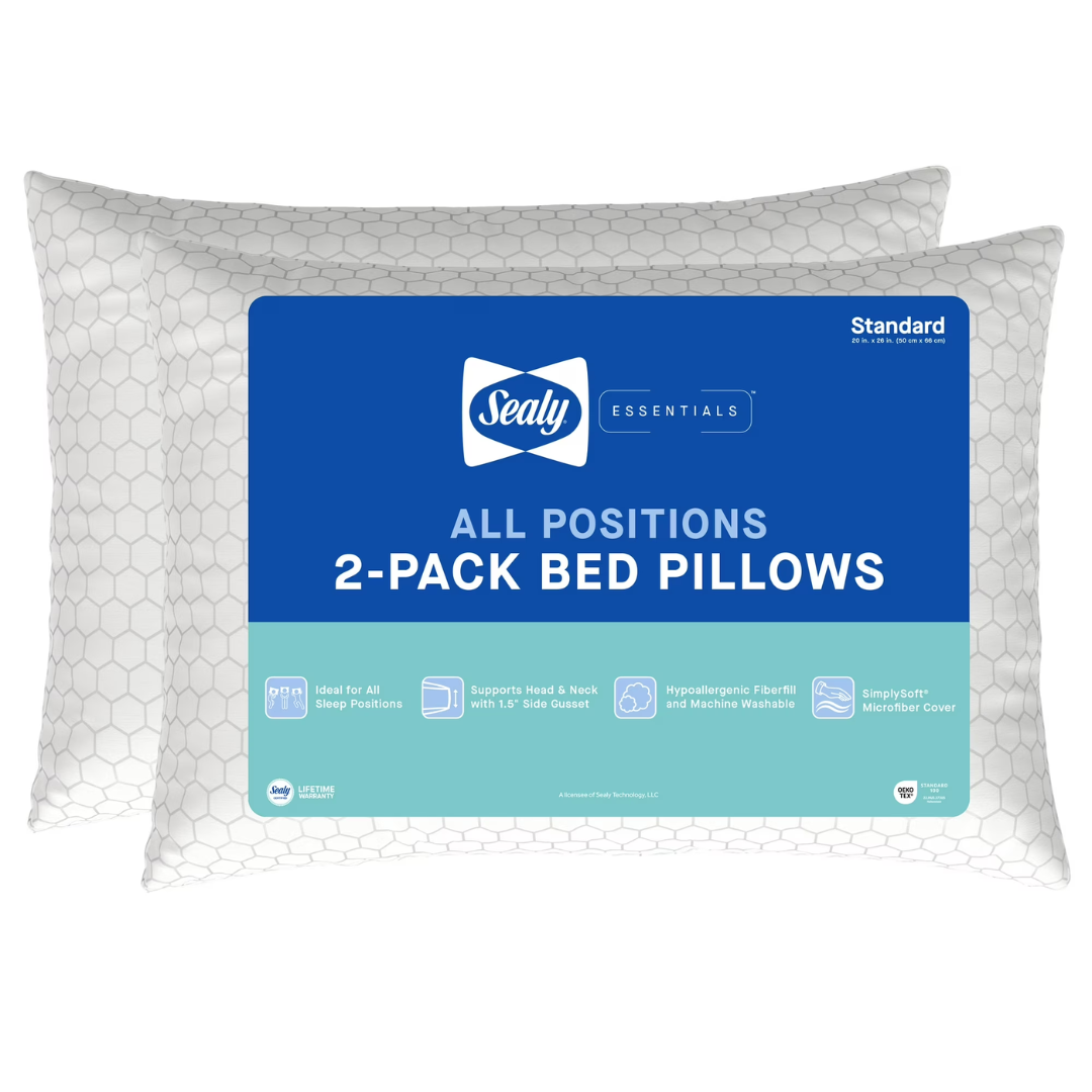 Sealy Essentials All Positions Bed Pillow Standard 2 Count ONLY $5 (Reg. $17) at Walmart - at Walmart