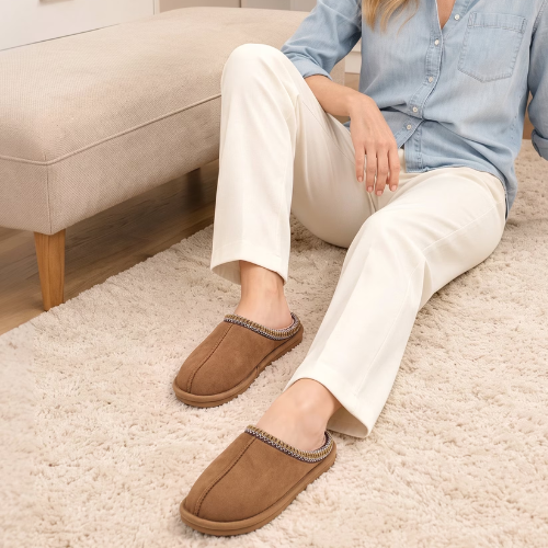 Ecetana Women's Faux Suede Plush-Lined Slippers