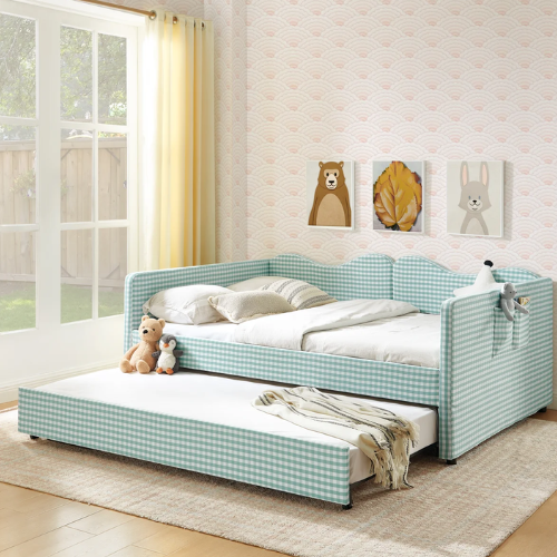 ONLY $469.99 (Reg. $1,233.37) Full Size Gingham Upholstered Daybed with Pull-Out Trundle at Wayfair - at Wayfair