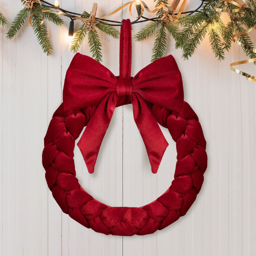 Fabric Christmas Wreath with Ribbon Bow, Red, 11" by Holiday Time ONLY $5 Walmart - at Walmart